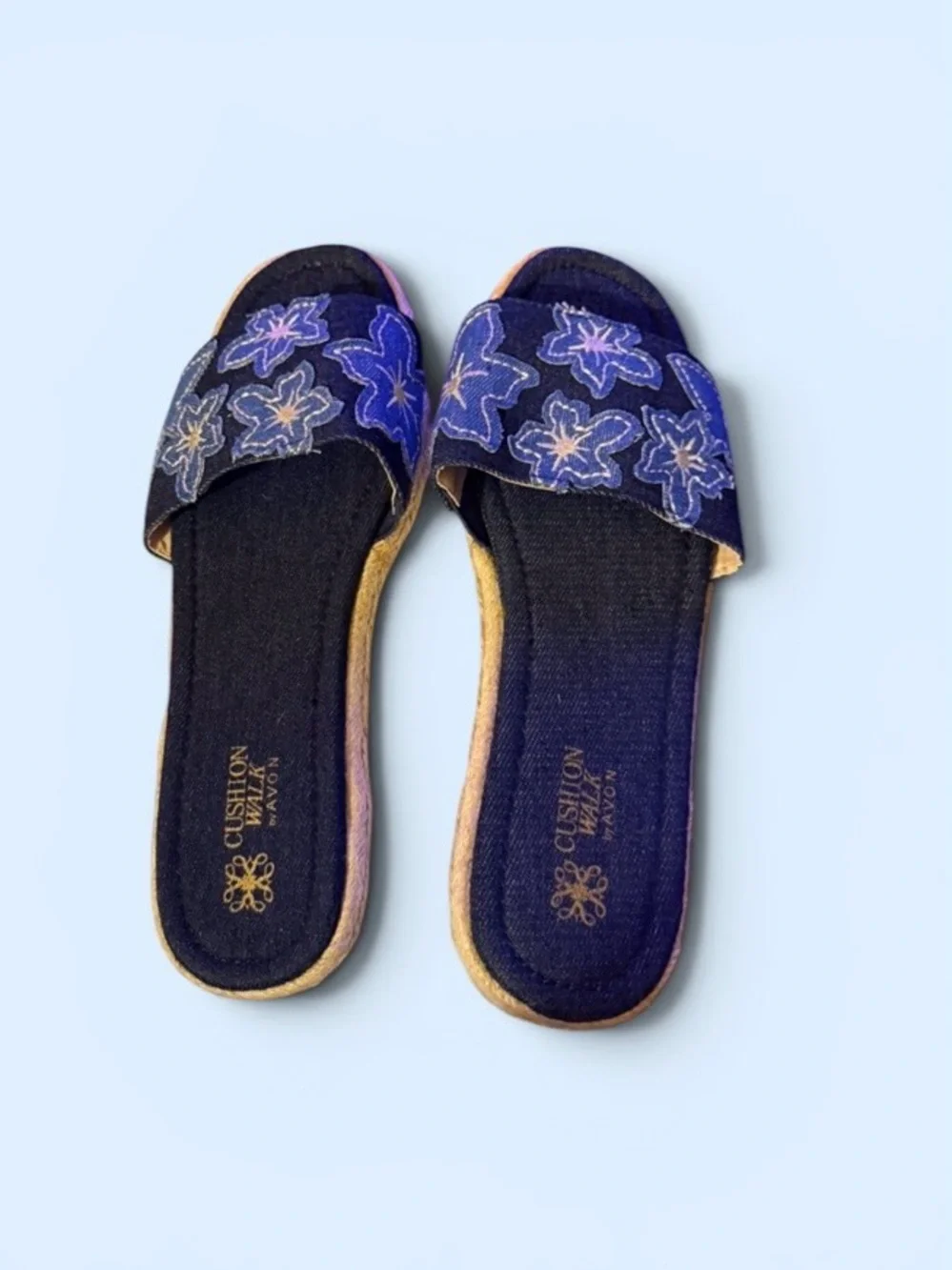 New ~ Avon~ Shoes ~ Cushion Walk ~ Blue Denim ~ Slide Sandals ~ Women’s ~ Size 9